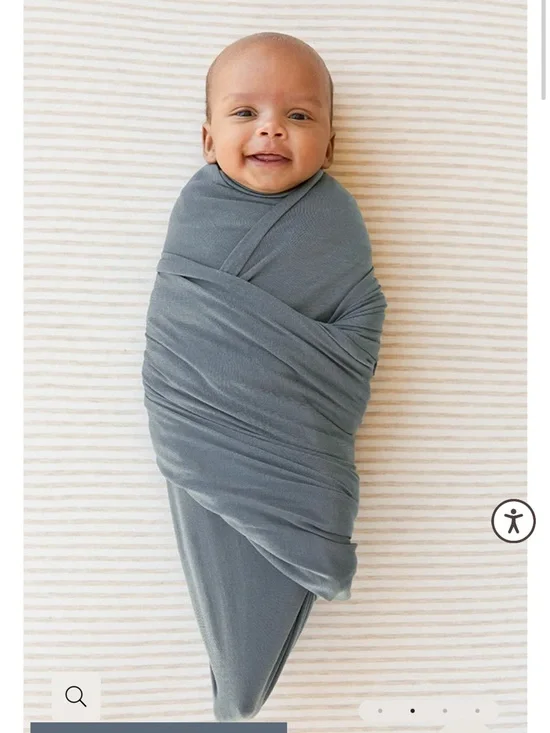 TWO Solly Baby Swaddles - dark blue/grey & White with Gray Stripes - Picture 2 of 2